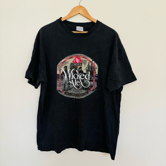Pete's Wicked Ale Vintage 1990s Classic Black Cotton T Shirt XL Beer Malty Ale - Picture 4 of 8